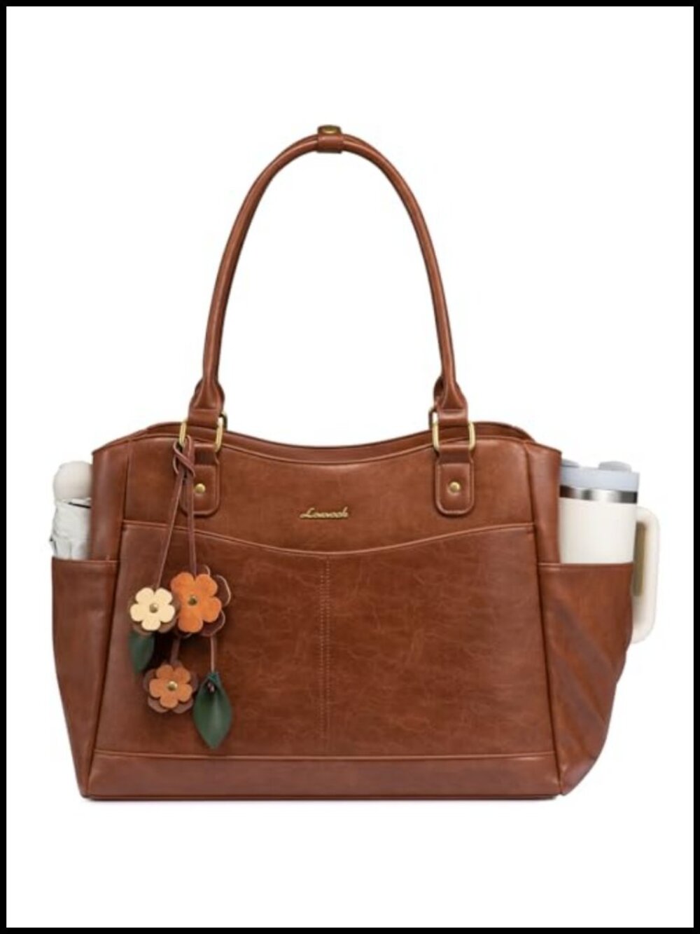 Faux Leather Laptop Tote Bag Work Messenger with Padded Compartment